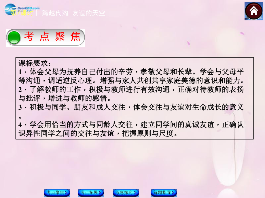 【中考复习方案】2015中考政治总复习第7课时跨越代沟友谊的天空课件教科版.ppt_第2页