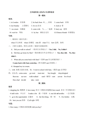 优秀资料（2021-2022年收藏）外研版五年级英语重点句型和短语复习资料.docx