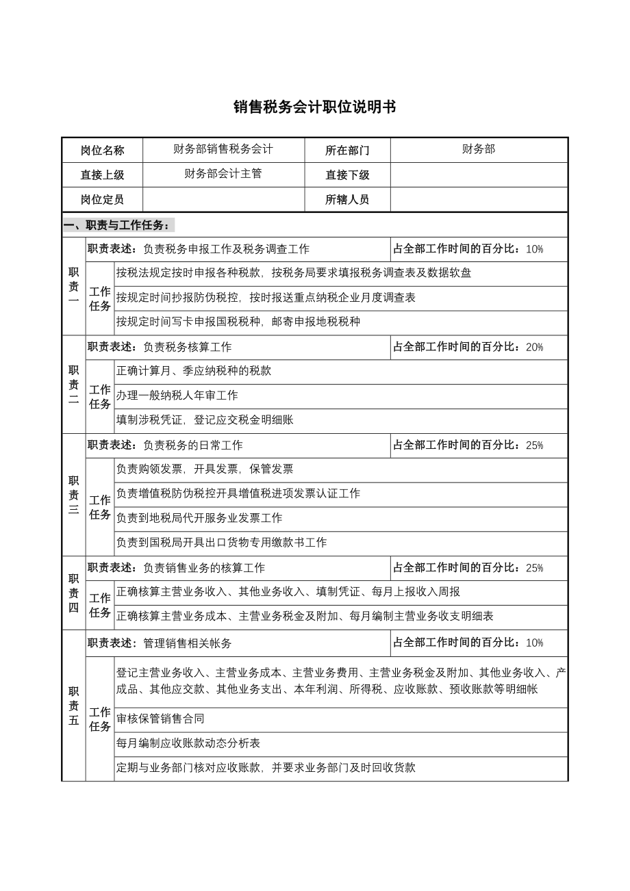 仪器生产企业销售税务会计职位说明书.docx_第1页