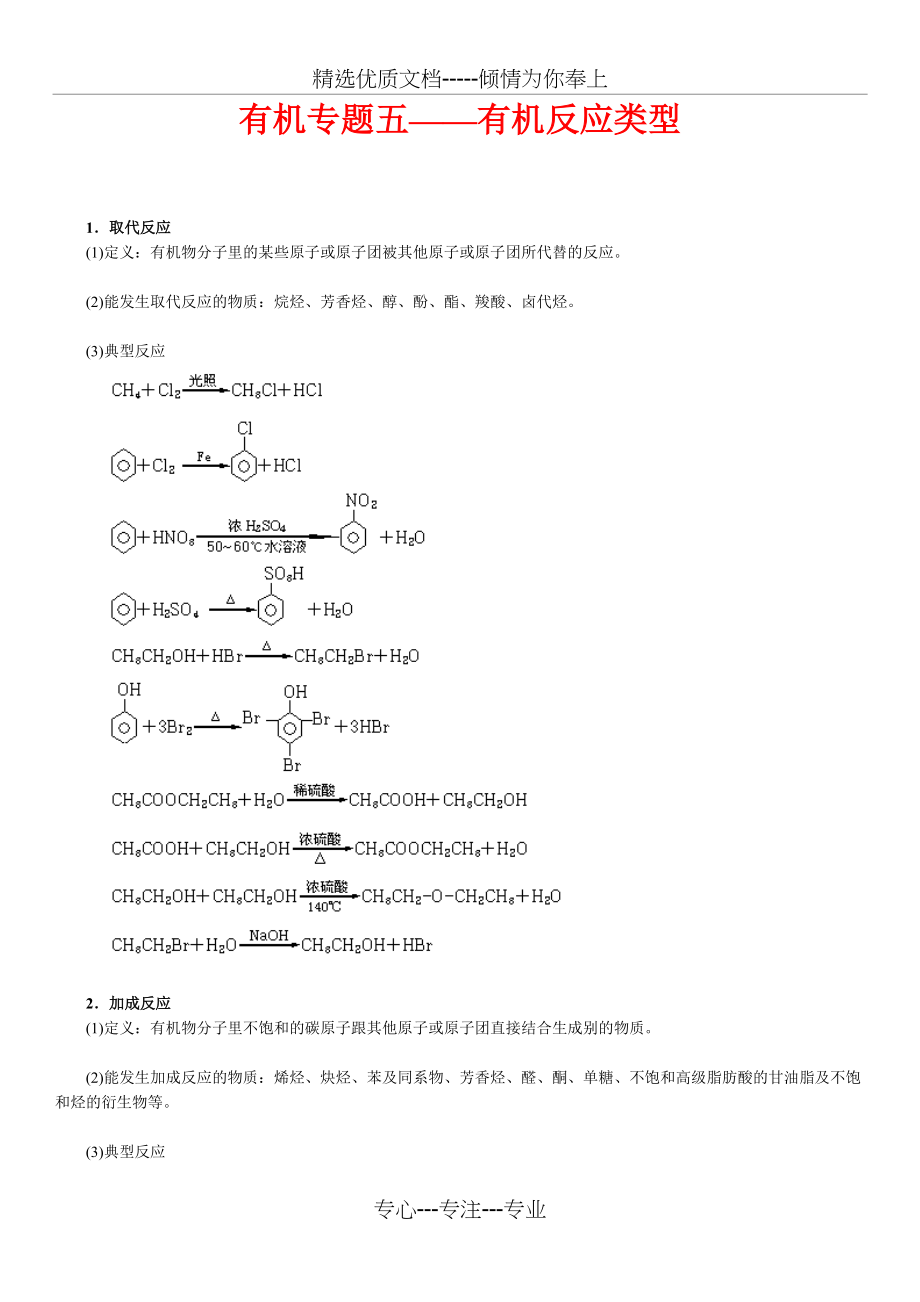 高中化学--有机专题五——有机反应类型(共9页).docx_第1页