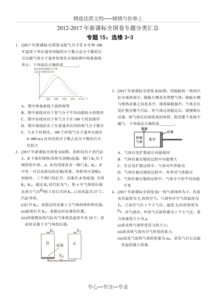 近六年2012-2017年新课标全国卷高考物理试题分类汇总专题15选修(共7页).doc_第1页