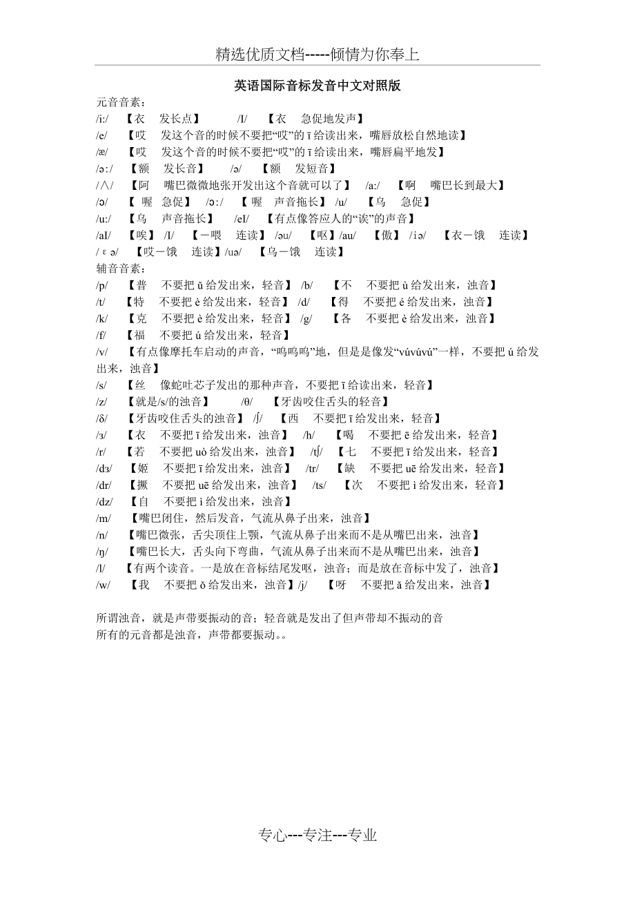 英语国际音标发音中文对照版(共1页).doc_第1页