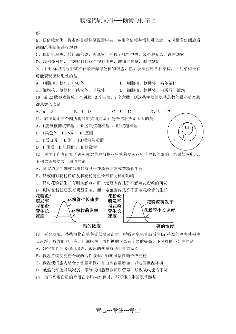 高三生物一轮复习必修一(1-4章)月考试题(共9页).doc_第2页