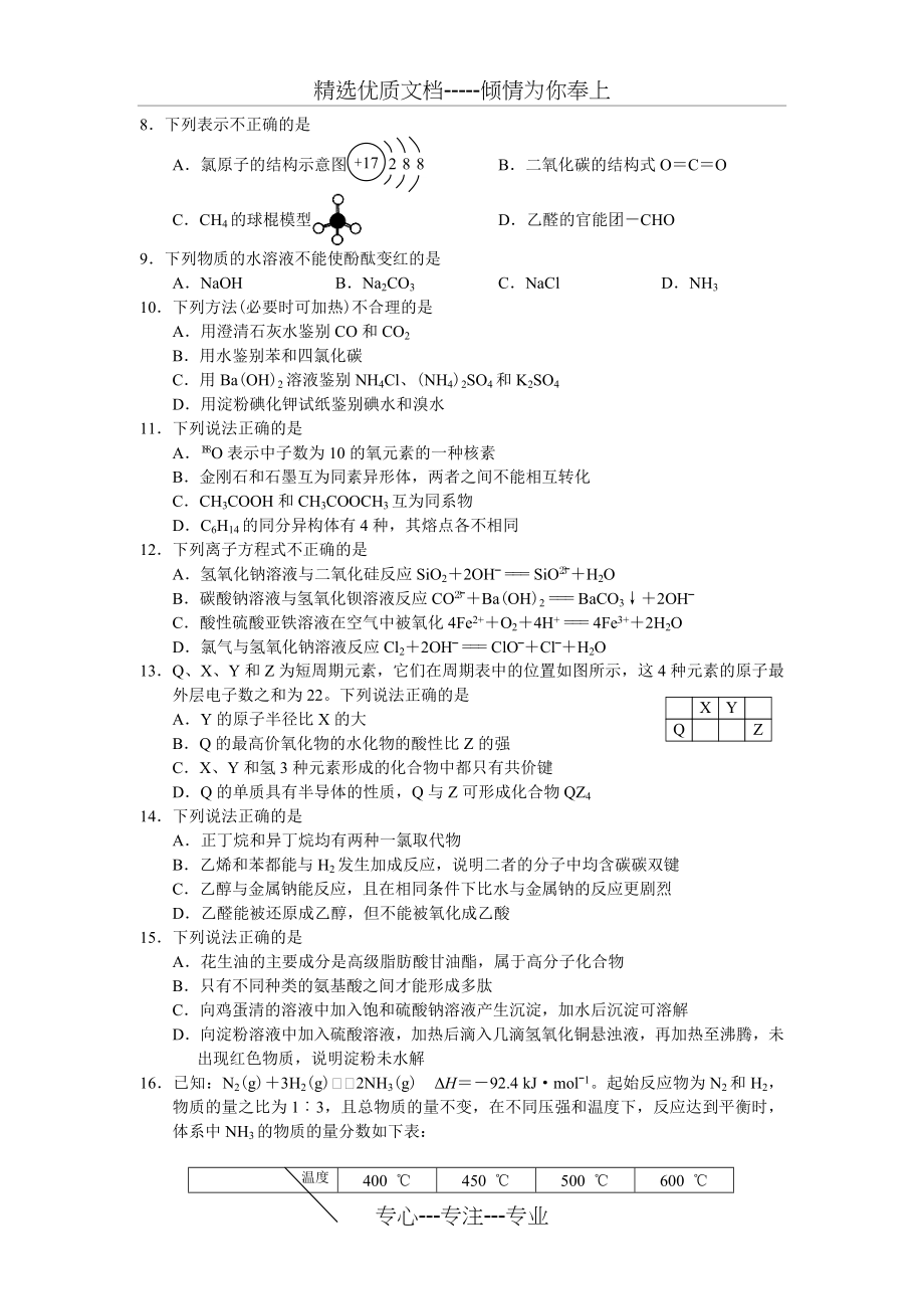 2017年11月浙江省高中化学学考选考试题与答案(共10页).doc_第2页