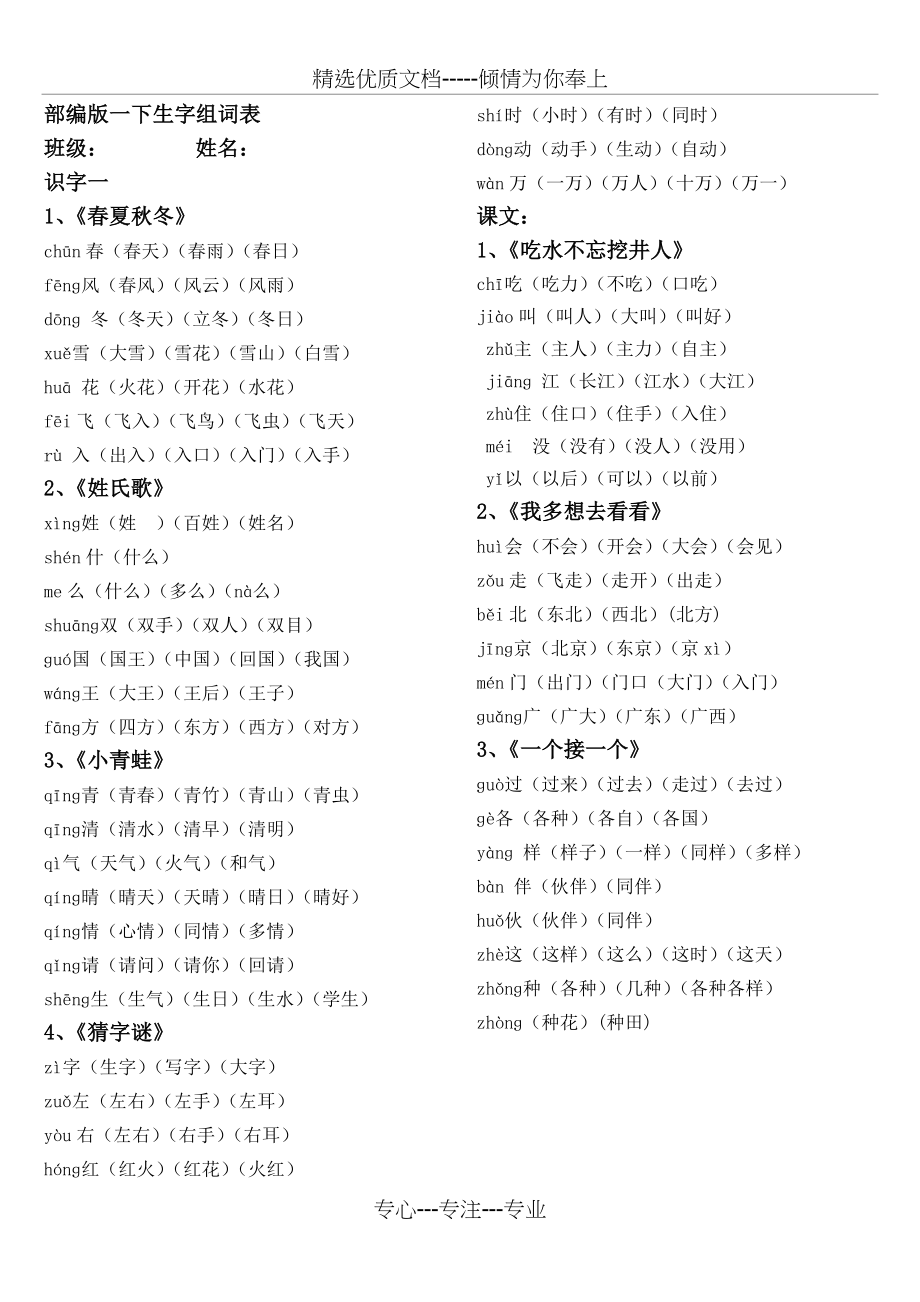 部编版一年级下册组词表(共4页).doc_第1页