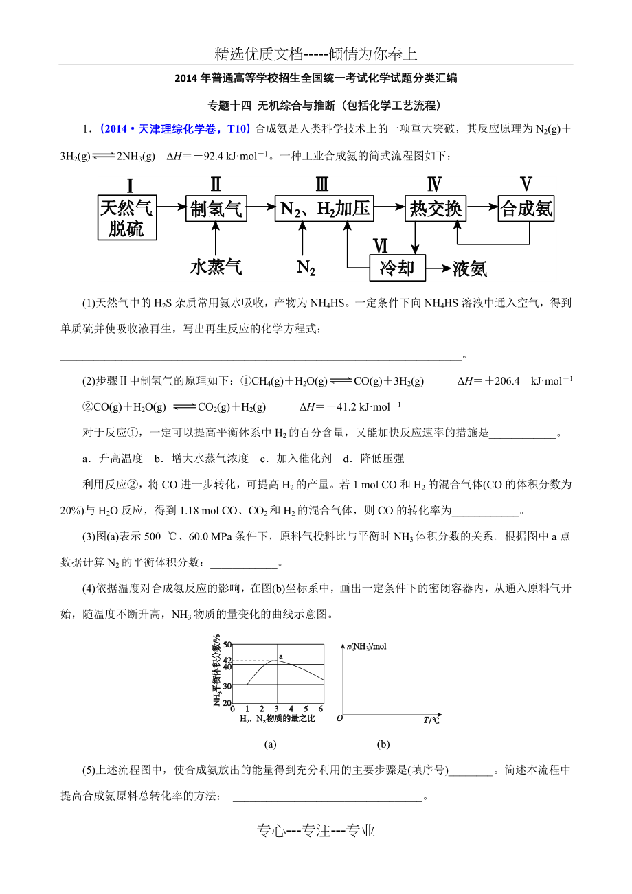 2014年高考真题化学解析分类汇编—专题14-无机综合与推断(包括化学工艺流程)(共15页).doc_第1页