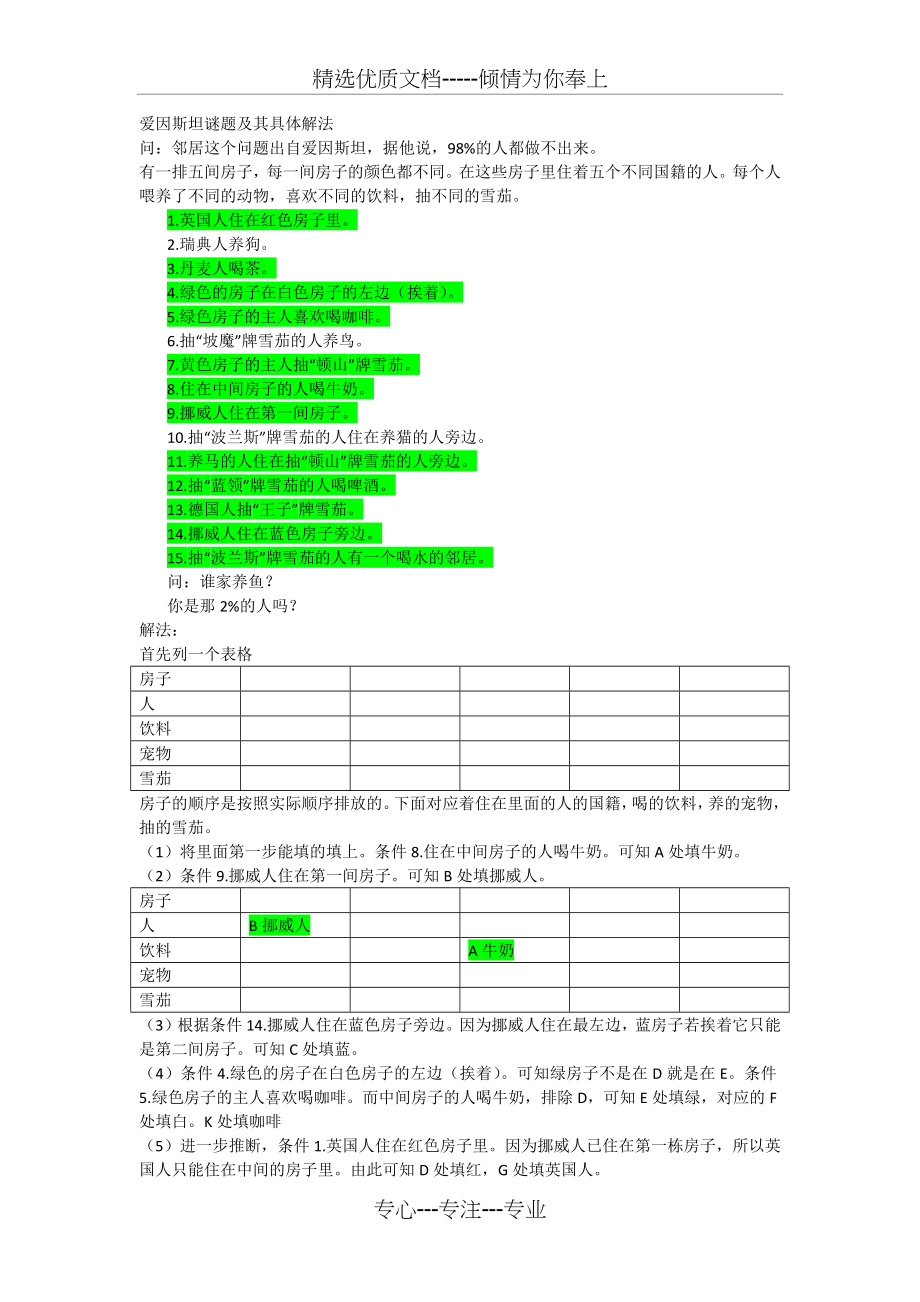 爱因斯坦谜题及其具体解法.docx_第1页