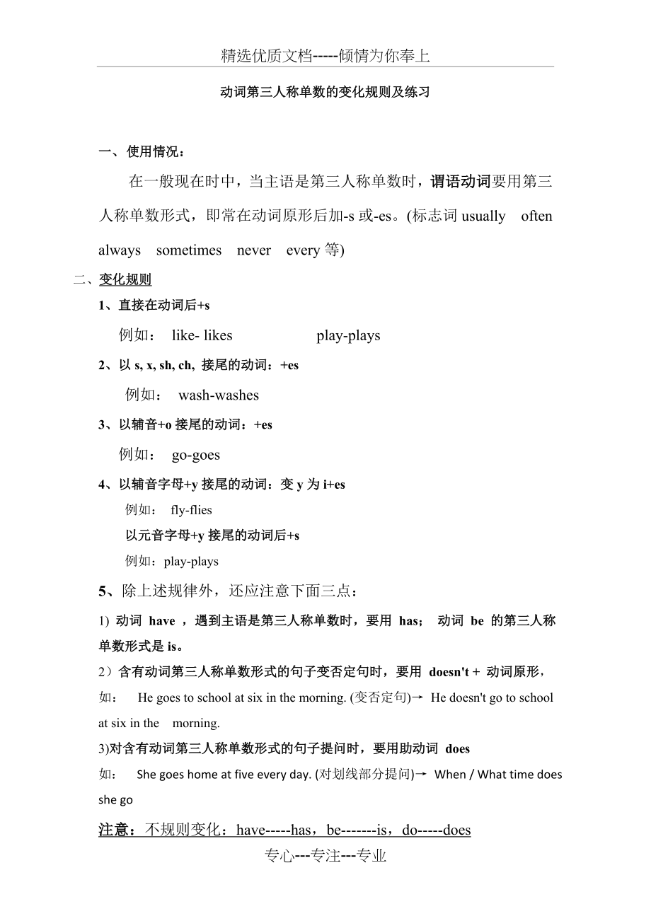 动词第三人称单数的变化规则及练习(共9页).doc_第1页