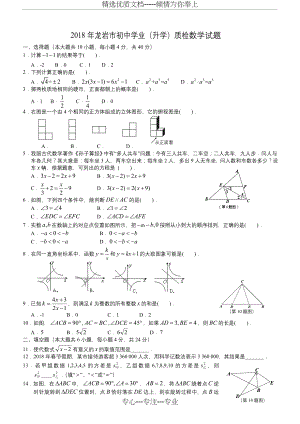 2018年龙岩质检数学试题及答案.doc