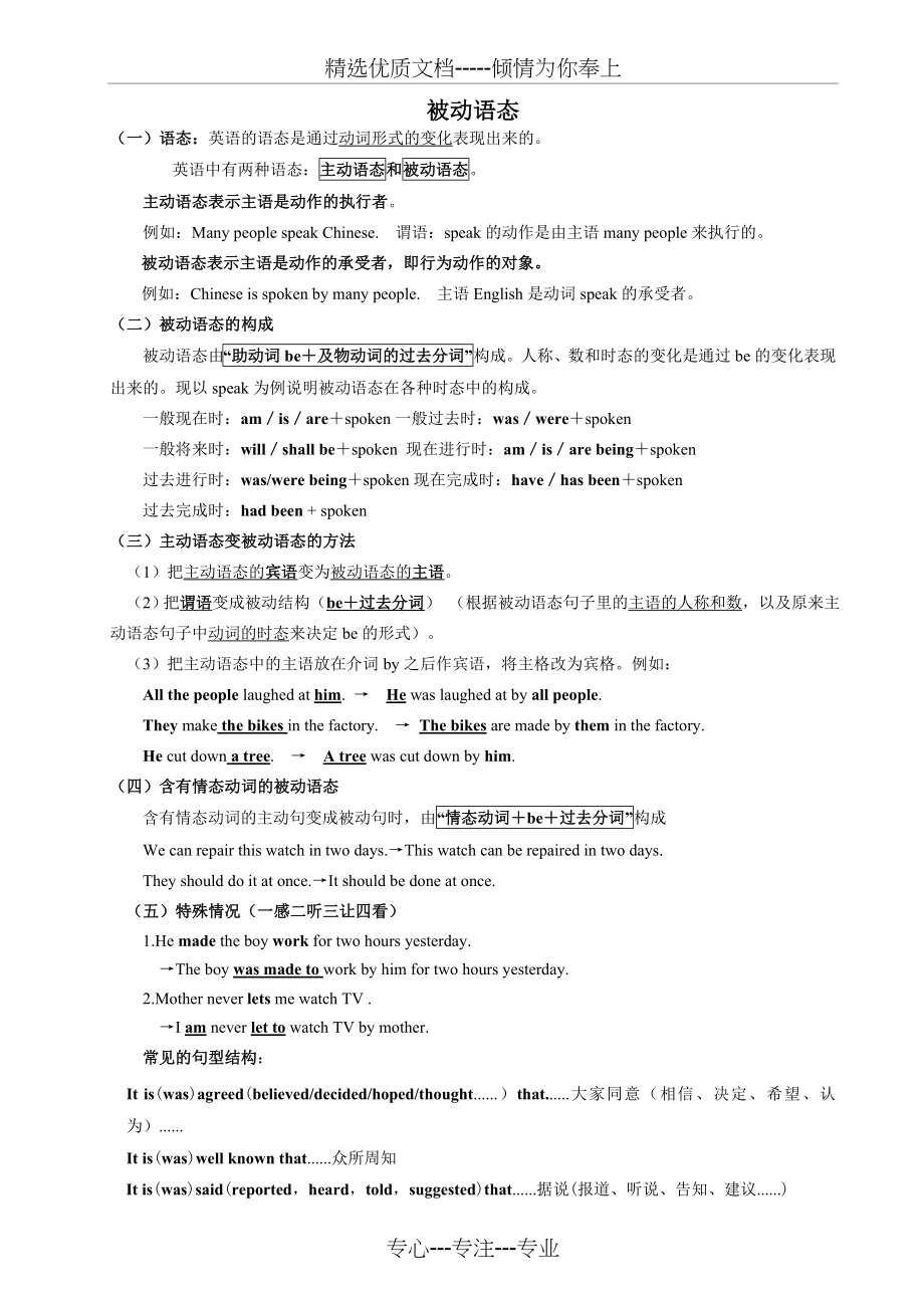 初中英语被动语态讲解练习及答案(共4页).doc_第1页