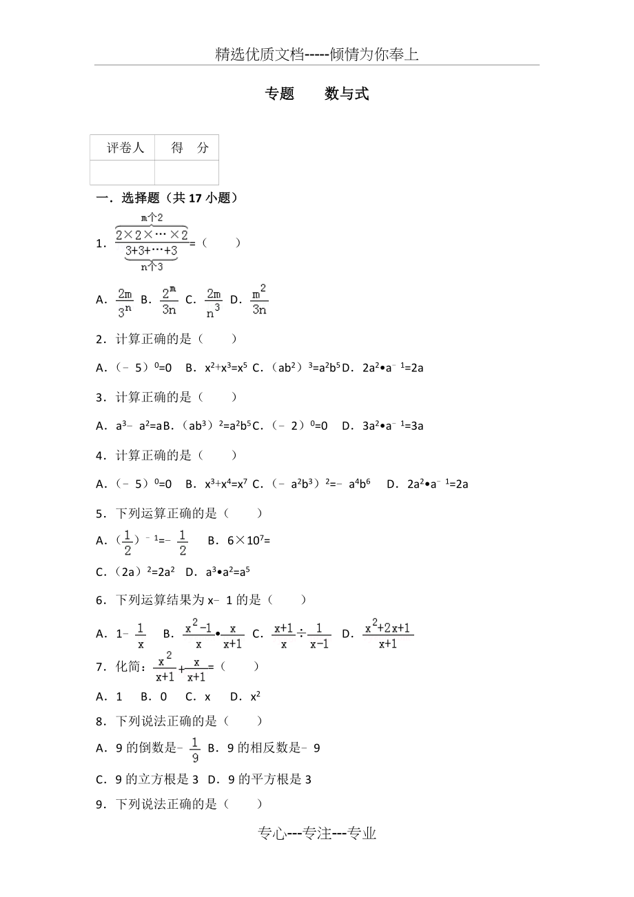 初三数学专题复习之数与式(共23页).doc_第1页