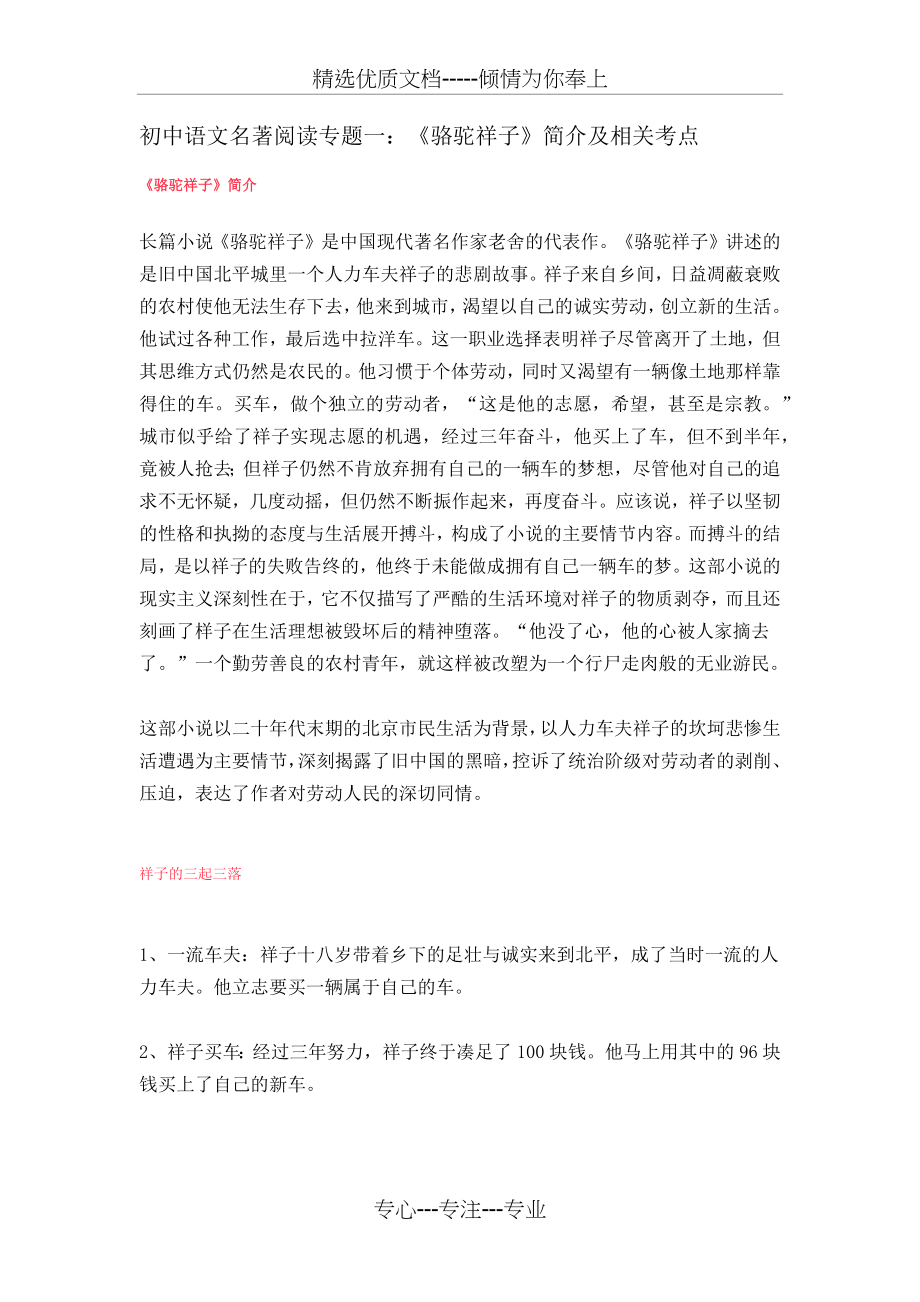 初中语文名著阅读专题一(骆驼祥子).docx_第1页