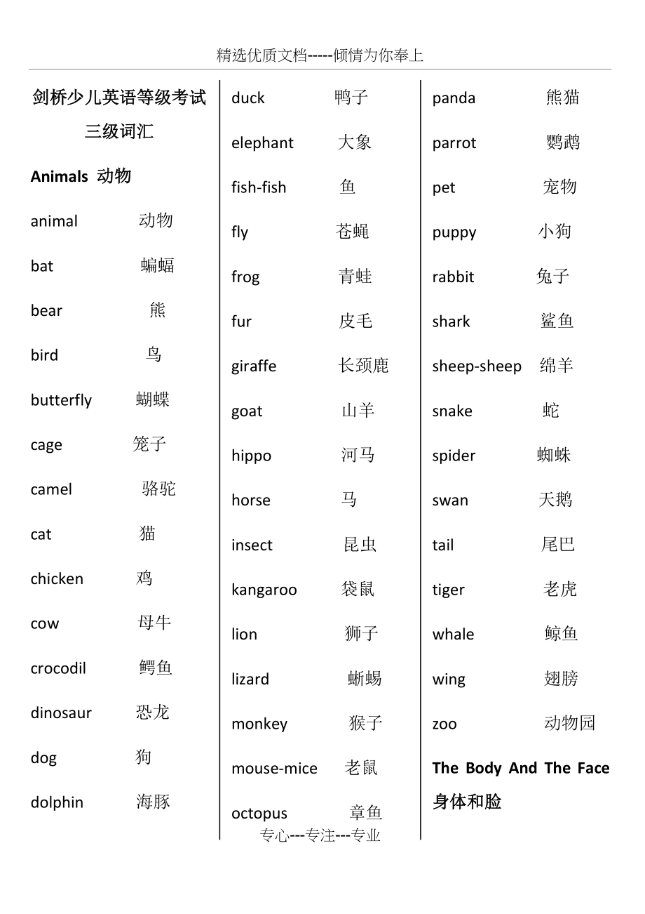 剑桥少儿英语等级考试三级词汇第二版排版后.docx_第1页