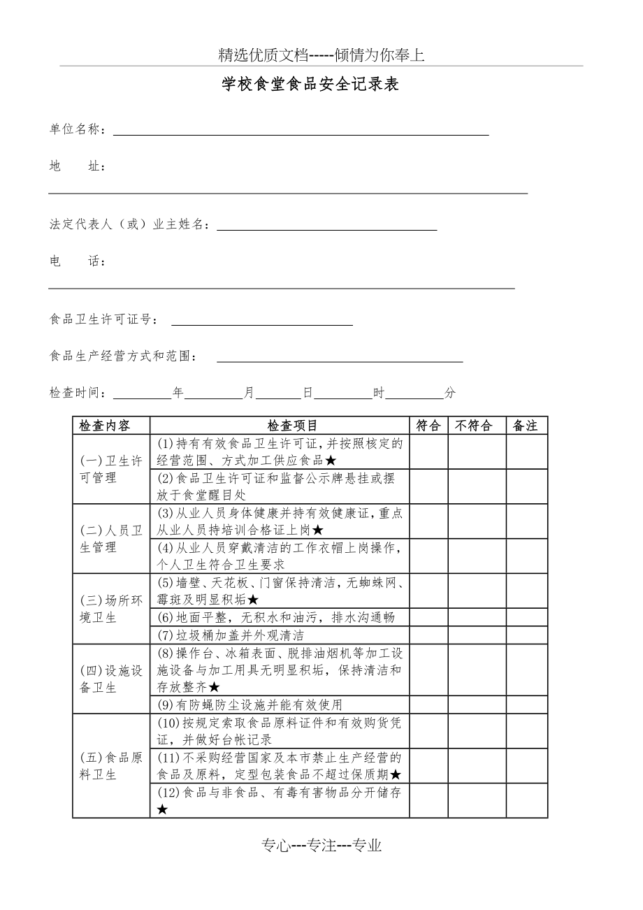 学校食堂食品安全记录表.docx_第1页