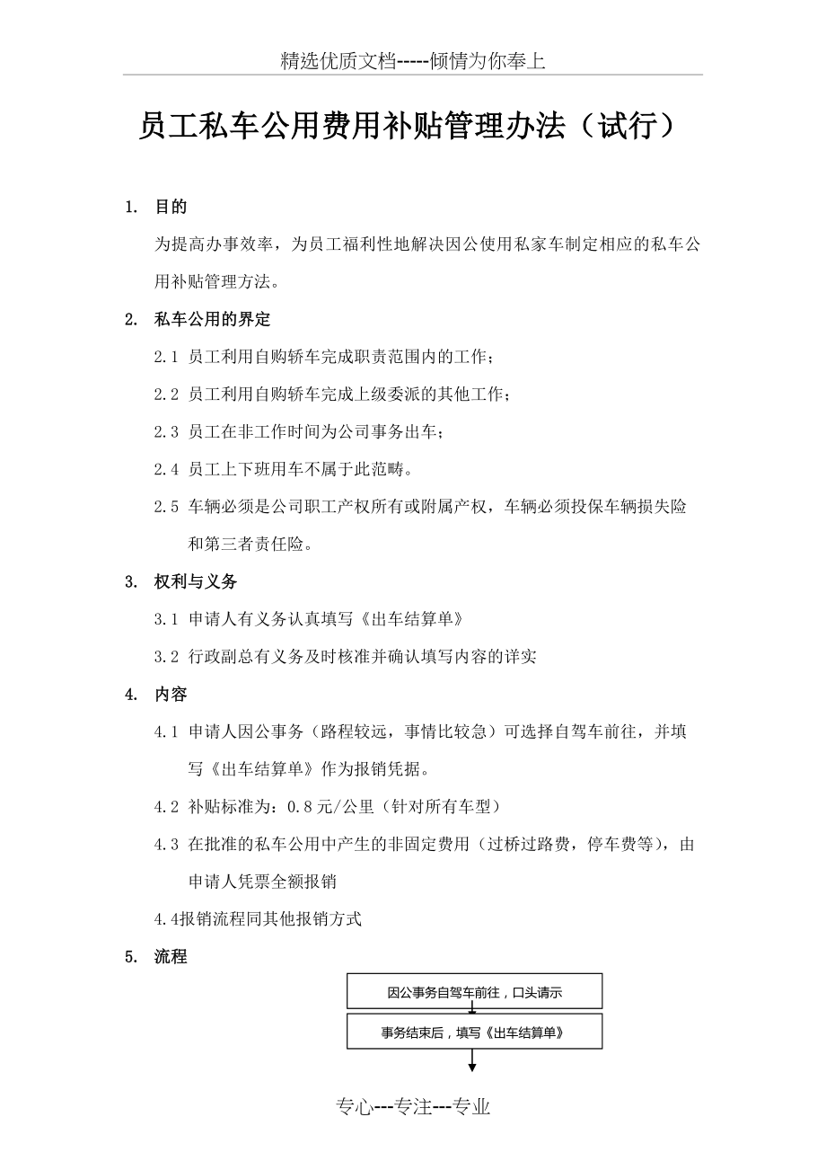 员工私车公用费用补贴管理办法.docx_第1页